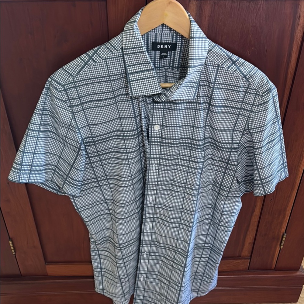 DKNY Men's Monochrome Grid Pattern Shirt